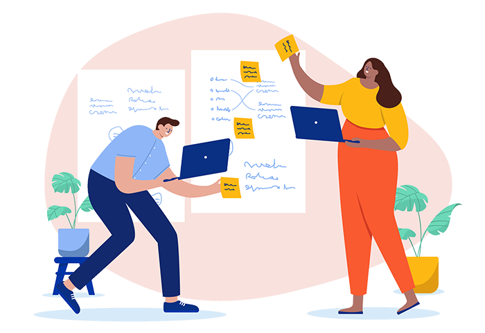 two people with a flip chart